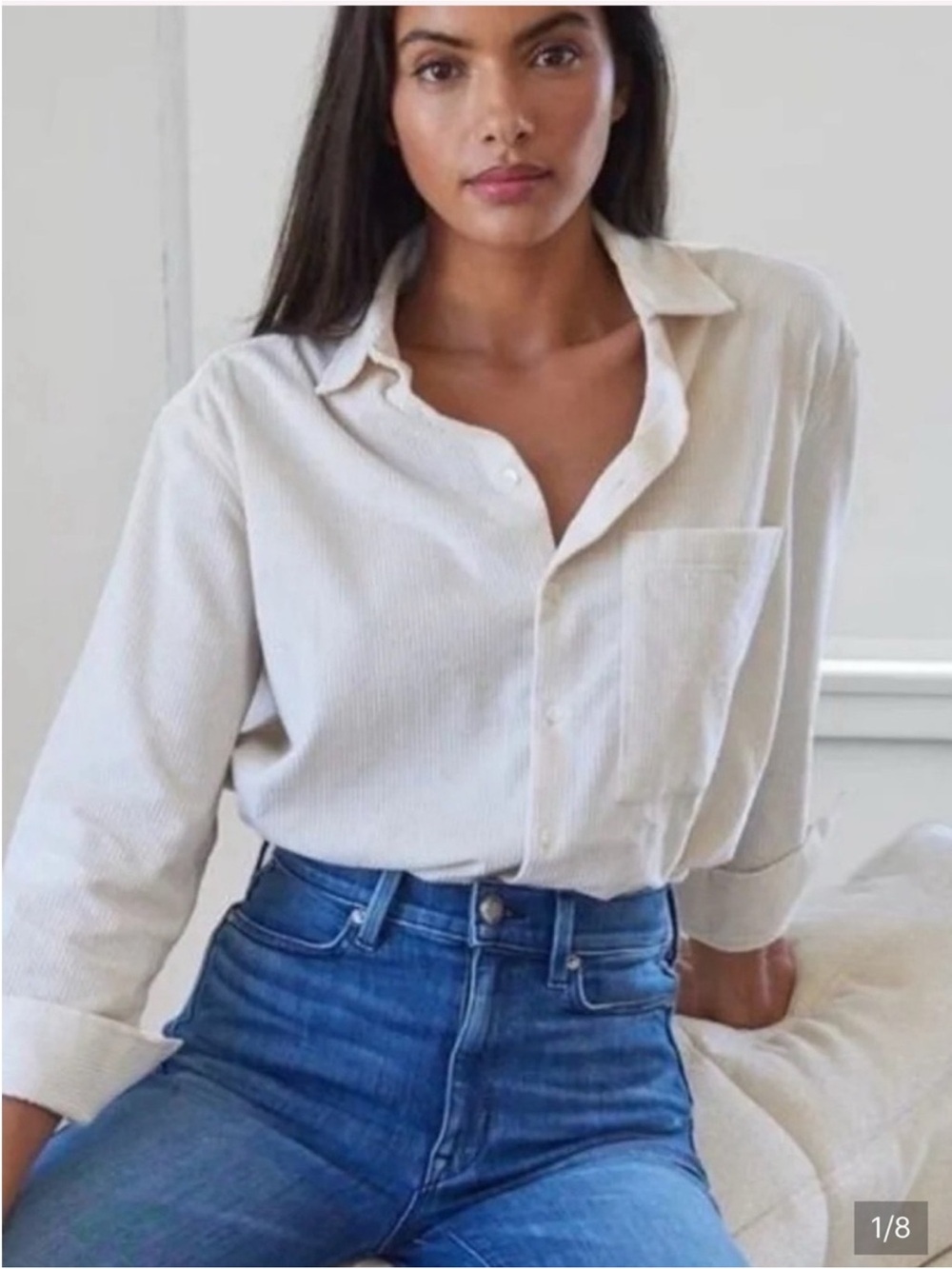 AYR Corduroy Deep End Button Down Shirt in Tahitian Vanilla Cream Off White, M